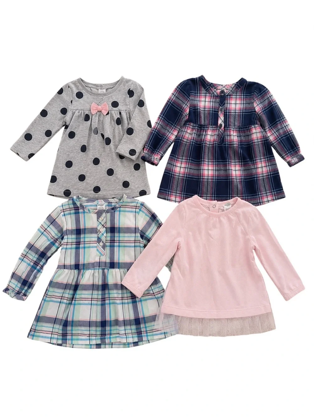 Carter’s Baby Girl Top Bundle 12 Months Plaid Polka Dot Pink Long Sleeve Shirts